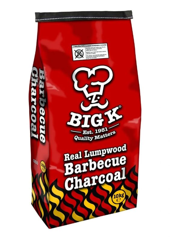 Big K Products 10kg Lumpwood Barbecue Charcoal CH10-AMZ-4PK, 100% Natural Lumpwood Charcoal, Ideal For Home BBQ, 90 Minutes Cooking Time, High Heat, Easy to Light BBQ Fuel - 4, 10kg Bags