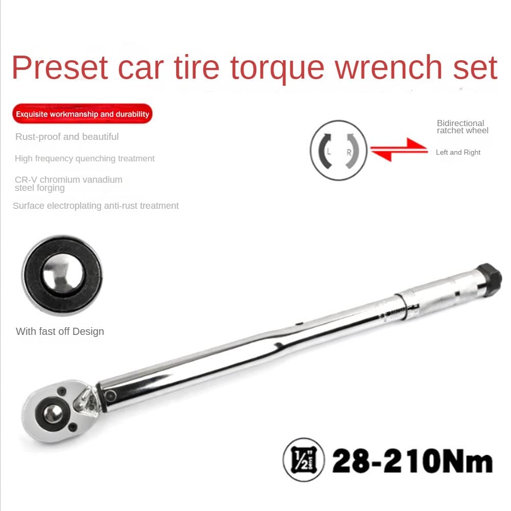 marian Llave dinamométrica de 1/2 pulgada para coche, llave dinamométrica de carraca rápida, color plateado