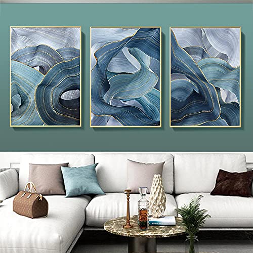 Peinture abstraite salon pour habiller un grand mur vide, triptyque de toiles or 50x70 cm