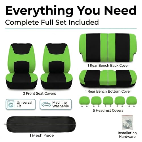 Image of FH Group Car Seat Covers Rear Set Cloth - Universal Fit Automotive Seat Covers, Low Back Front Seat Covers, Solid Back Seat Cover, Washable Car Seat Cover for SUV, Sedan and Van Green