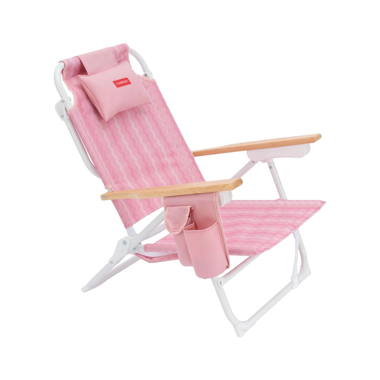 Flamingueo Silla Playa Plegable - Reclinable 5 Posiciones - Bolsillo Insulado Frío - Bolsillo para Móvil - Asas Mochila - Almohada Ergonómica - Aluminio y Poliéster - Rosa