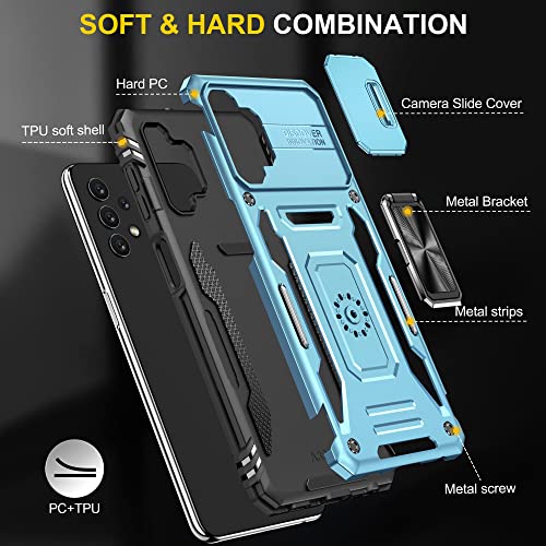 Image of Slide Camera Cover with Ring Holder Mobile Phone Case Cover for Samsung Galaxy M32 5G / A32 5G (Blue)