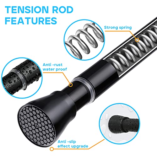 Black Spring Tension Curtain Rod 28-52 Inches, 7/8" Diameter Adjustable Shower Curtain Rod No Drill, Anti-Slip Heavy Duty Spring Curtain Rod For Windows Bathroom Kitchen Closet Doorway #TOP3