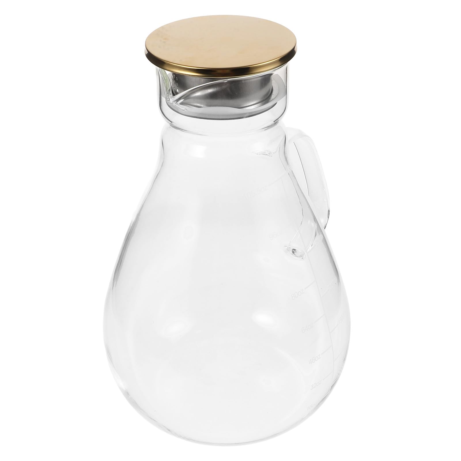 Jarra de Agua Jarra de Vidrio de Borosilicato 1300ml con Tapa de Acero Inoxidable y Silicona, Escala, para Té y Cócteles, Cocina y Restaurante