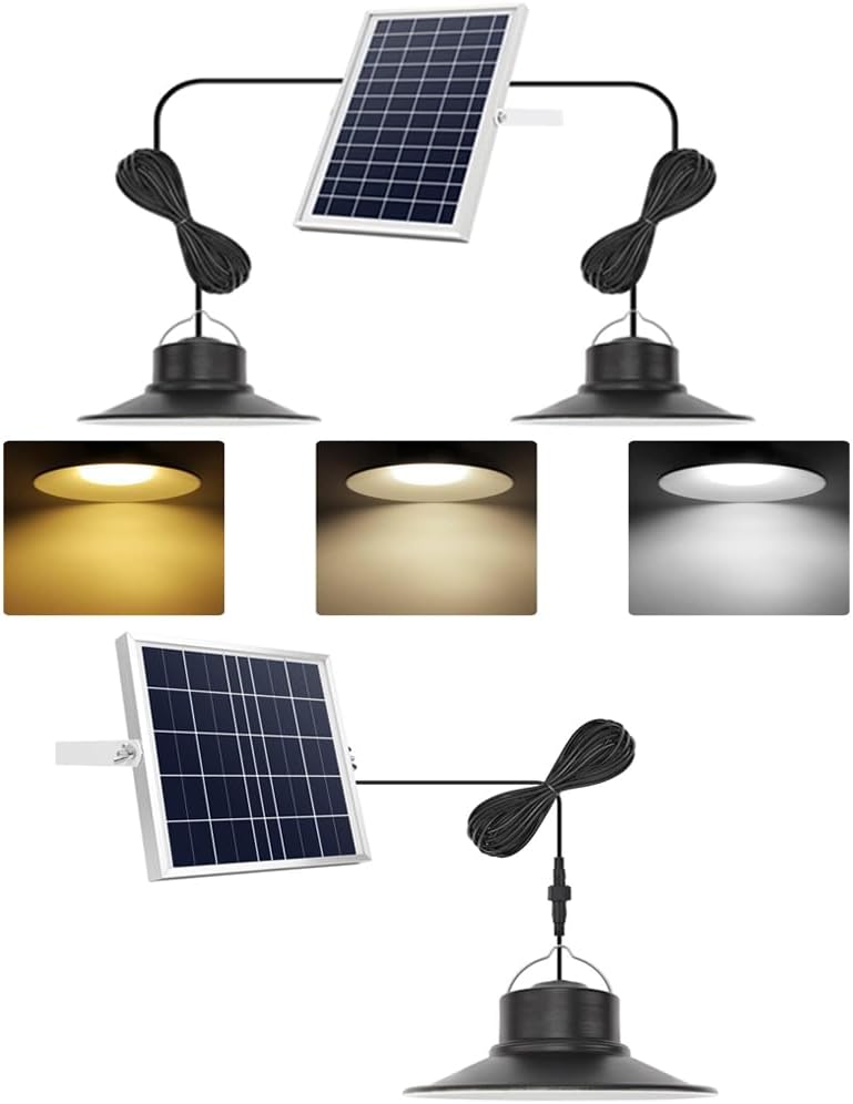 NIORSUN Solar Indoor Lights Outdoor, LED Solar Pendant Lights 3 Color Dimmable Lighting With Remote Control, Gazebo Lights,2x16.4ft Cab - View #3