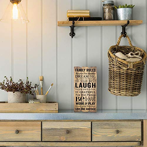 P. Graham Dunn 12 X 6 Small Fence Post Wood Look Decorative Sign Plaque, Family Rules #TOP1