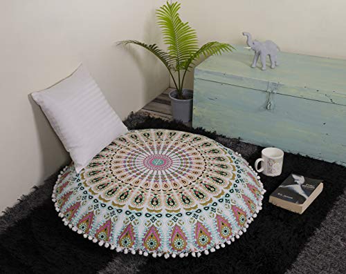 Popular Handicrafts Large Ombre Mandala Round Hippie Floor Pillow Cover - Cushion Cover - Pouf Cover Bohemian Yoga Decor Floor Cushion Case - 32" Multicolor