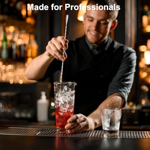 Image of 12 inch Cocktail Mixing Spoon Set, 2-Pack Spiral Stirrer for Bartenders | 304 Stainless Bar Spoon Set. Great for Tall Glasses. Spiral Shaft ensures quiet, smooth stirring for home & pro bars.