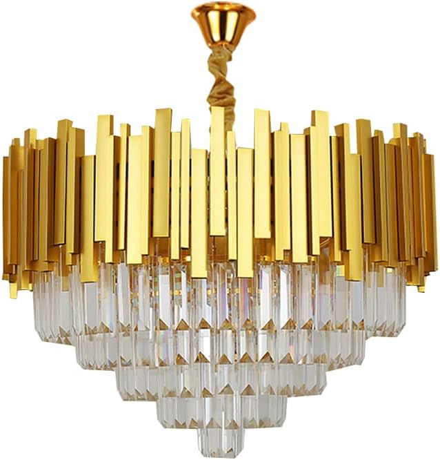 24inch Crystal Chandelier, Modern Gold Ceiling Lights Flush Mount Pendant Light Fixture for Bedroom Living Room Dining Indoor Lighting,Hanging Lamp Close to Ceiling Light,Included Bulb