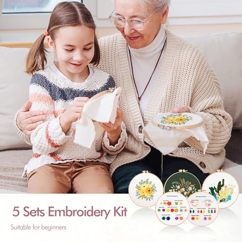 Kit de bordado para iniciantes, 5 conjuntos de kits de ponto cruz para iniciantes, kit de bordado pa