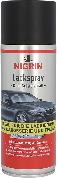 NIGRIN Lackspray, 400 ml, mattschwarzer Autolack, schützt Felgen und Karosserie vor Rost, schnell trocknend, Schwarz - 1