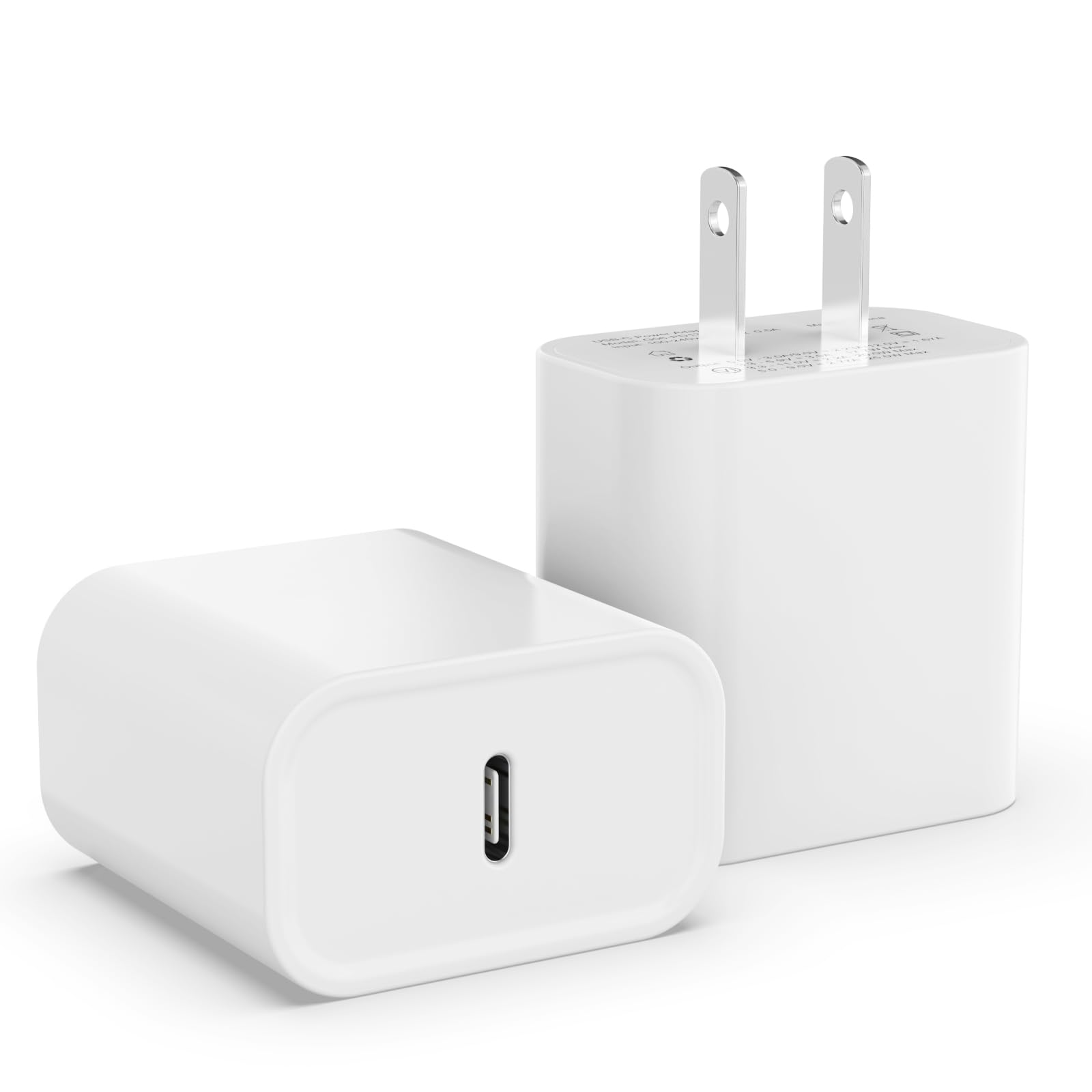 USB C Charger Block, 25W Type C Power Adapter Fast Charging USB-c Wall Plug Power usbc Brick, Compatible with iPhone 16/16 Pro/16 Pro Max/16 Plus/15/14/13/12/Xs/X, iPad, Galaxy (2-Pack White)