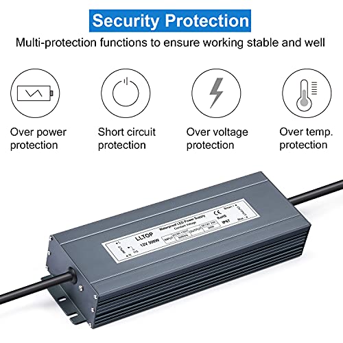 Lltop Led Driver 300 Watts Waterproof Ip67 Power Supply 90-130V Ac To 12V Dc 25A Low Voltage Transformer Converter Power Adapter For Indoor Outdoor Led Lights #TOP1