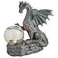 TERESA'S COLLECTIONS Dragon Outdoor Statues with Solar Crackle Globe Light, Resin Bronze Gothic Garden Decor,Touching Magic Ball Resin Lawn Ornaments for Patio Yard Decorations Gifts for Mom Dad, 6"