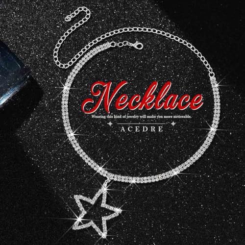 ACEDRE Silver Star Rhinestone Necklace Bling Disco Big Crystal Jewelry for Women2