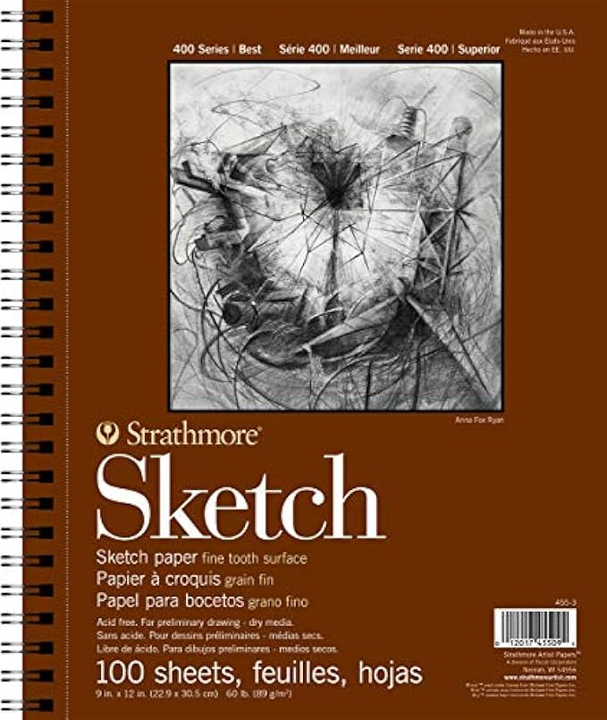 Strathmore 455-3,400 Series Sketch Pad, 22.86cm x 30.48cm Wire Bound, 100 Sheets, White