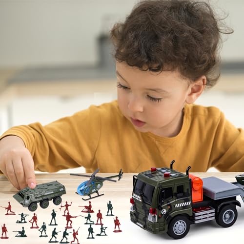 Lovestown HLT2535 38Pcs Military Truck Toy Set, Military Big Truck With Lights And Sounds Carrier Truck thumb #4