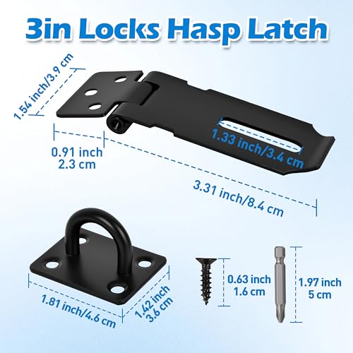 Image of 2 Pcs Door Locks Hasp Latch,3 Inch Stainless Steel Safety Packlock Clasp Hasp Lock Latch,Hasp Lock Latch for Doors,Extra Thick Brushed Finish With Screws (2 Pcs Black Stainless Steel, 3 inch)