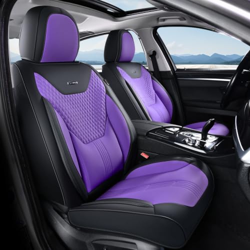 Image of Coverado Car Seat Covers with Lumbar Support, Front Covers for Cars, Universal Automotive Seat Cover, Waterproof, Leather Car Seat Cushion, Interior Seat Protectors for Most Cars