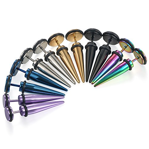 Cupimatch 6 Pairs 16G Stainless Steel Taper With O Ring Stud Earring Illusion Fake Gauge Ear Plug Piercing Earrings Sets 8Mm (9 Mm) #TOP15