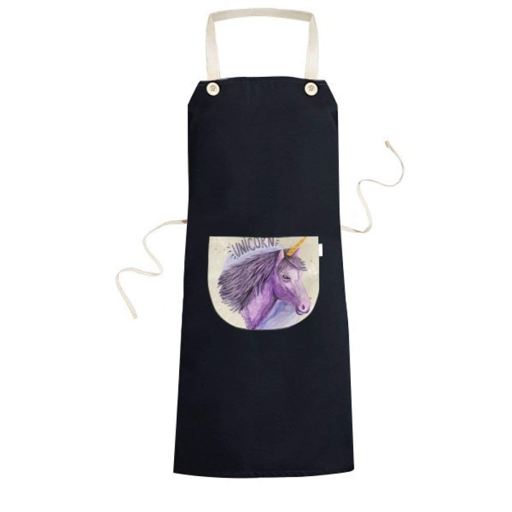 Tablier de cuisine licornes noir avec poche et sangle réglable