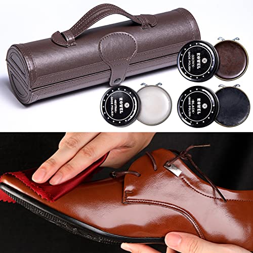 Yuet Shoe Polish Kit Cleaning Shine Care Barrel Set For Brown Black Leather With Brush Travel Case Luxury Premium Soft Horsehair Bristle Dauber, Wooden Applicator, Shoehorn, Cloth 12 Piece Black Pouch… #TOP2