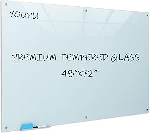 Magnetic Glass Writeboard 72"x48" Premium Tempered Dry Erase Boards Wall Mounted Frameless Whiteboard Bulletin Message Boards (White)
