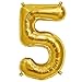 Produktbild ballonfritz® Ballon Zahl 5 in Gold - XXL 40"/102cm - Folienballon für Luft oder Helium als Geburtstag, Jubiläum, Hochzeit oder Abschluss Geschenk, Party Dekoration oder Überraschung