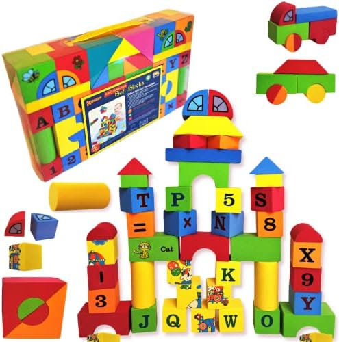 Kidsgen Foam Building Blocks for Toddlers 1-3 107 Piece EVA Soft Stacking Blocks, Lightweight and Waterproof, Fantastic Educational Toy for Boys & Girls 18+ Months