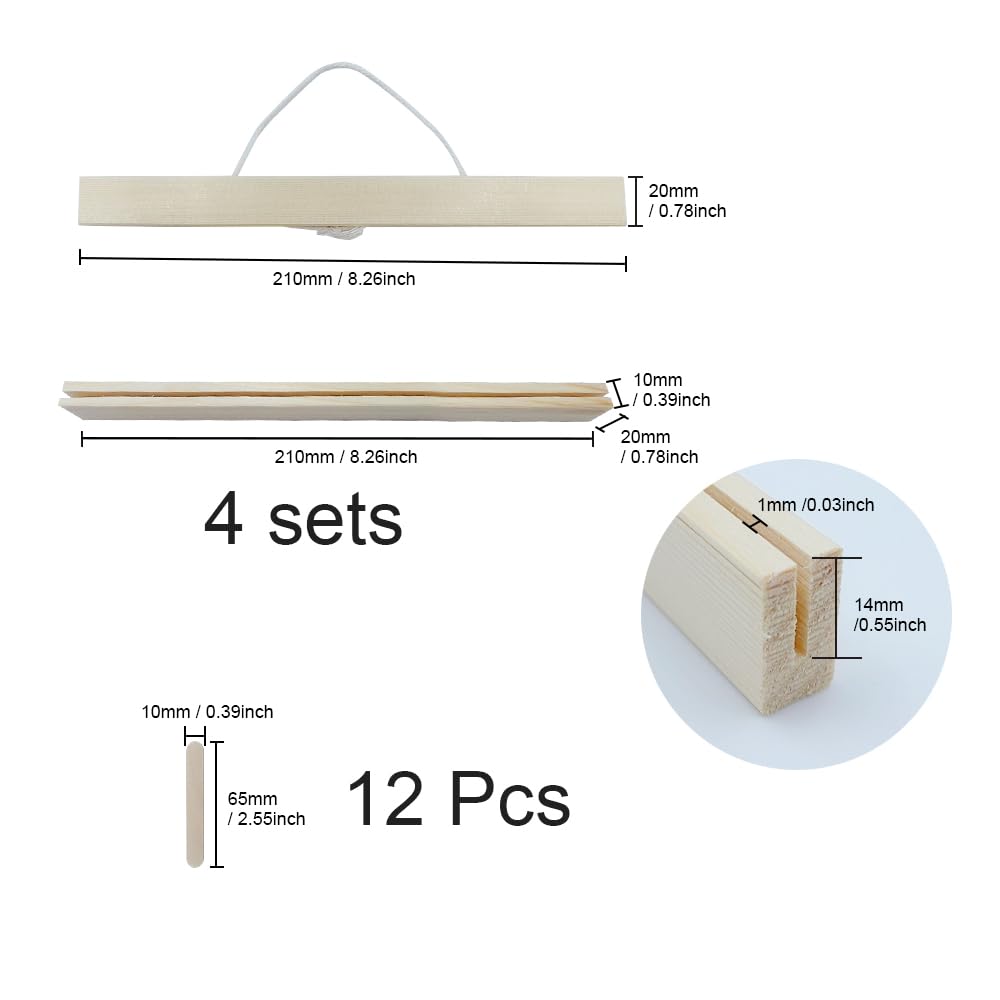 XINGSUI 4 Sets 21cm Wooden Banner Pole,Light Wood Wooden Poster Hangers,Poster Frame Hanger,Woving Tapestry Rod,for Posters Pictures - Image 2