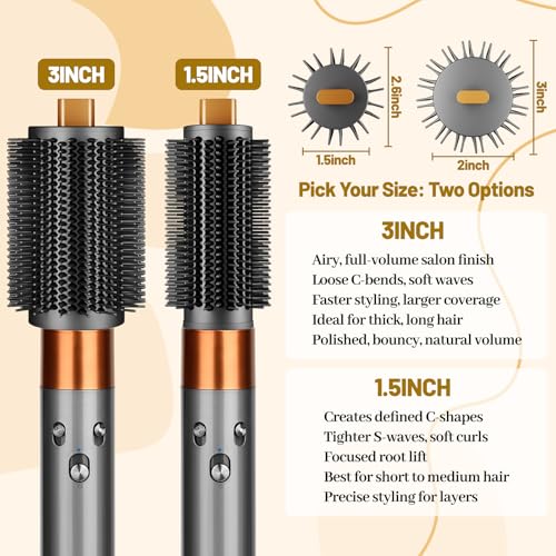 Image of 3-INCH Large Round Brush for Dyson Airwrap Attachments | 3Inch Large Barrel, Round Volumizing Brush, for Dyson Air wrap Attachment, Flexible Bristles for Volume Smooth Curling, Gold