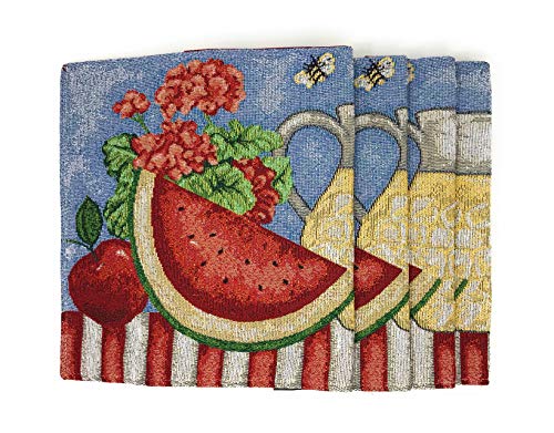 Tache Fruity Drinks Colorful Watermelon Lemonade Decorative Spring Summer Light Blue Woven Tapestry Placemats Set Of 4, 13X19” #TOP6