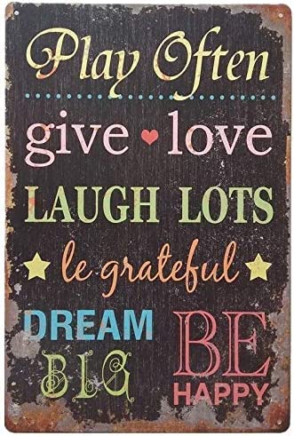 rayprint Vintage Poster Metal Sign Play Often Give Love Laugh Lots Tin Plaque Wall Decor Gift For Home Kitchen Office Club Bar Gym 12x16 Inch
