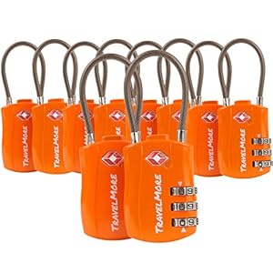 TravelMore 10 Pack TSA Approved Travel Combination Cable Luggage Locks for Suitcases – Orange