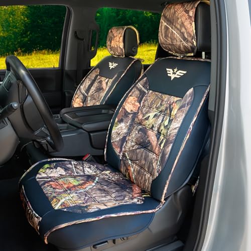 Image of Mossy Oak Heavy Duty Premium Truck Seat Covers for Front Seats, Fits Full-Size Truck SUV, Padded Seat Cover with Bottom Wrap-around, Front & Rear Storage Pockets,Front Seat Protector, Waterproof, 2 pc
