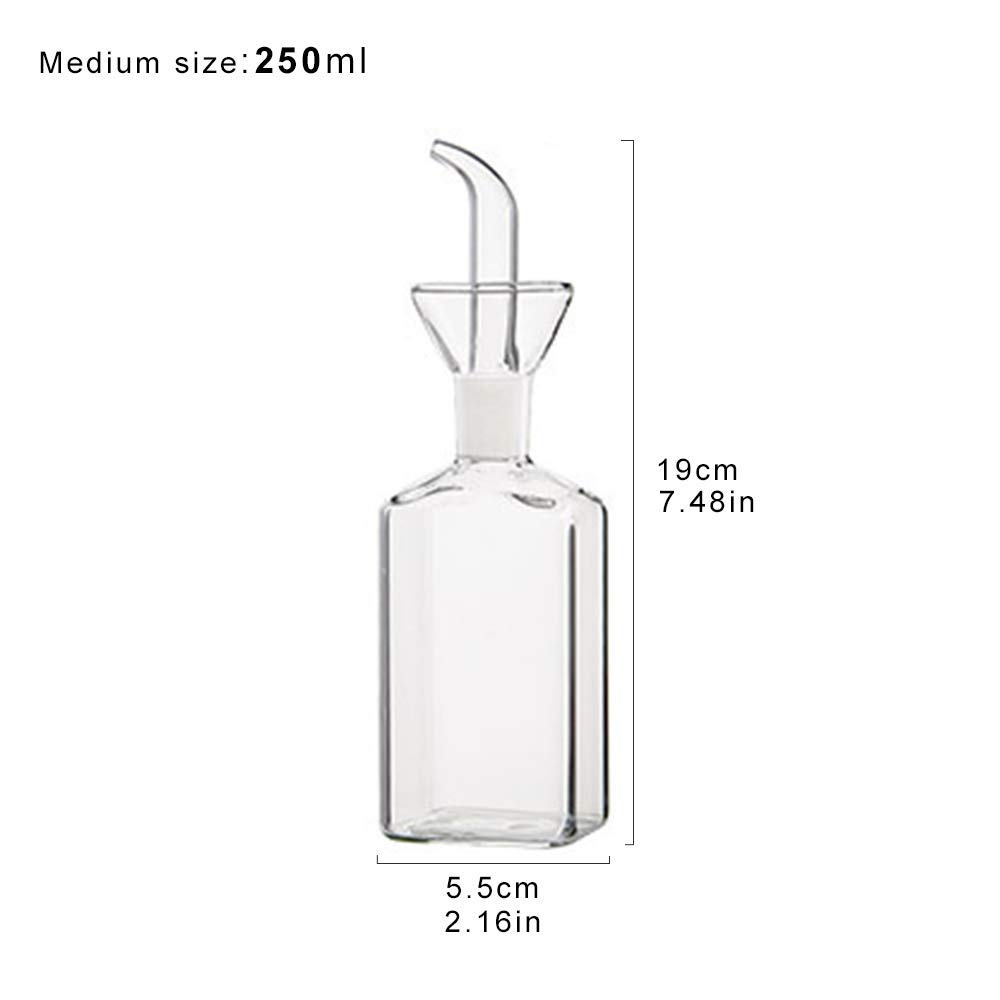 Botella de aceite de vidrio, dispensador de aceite de oliva, botella de vidrio para aceite de cocina, vinagre, dispensador de medición con boquilla para cocina y barbacoa (250 ml + 500 ml)