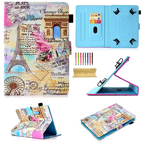 Uliking Universal Case For 7 Inch Tablet 6.8" Folio Stand Cover With Pocket Card Pencil Holder For Samsung Galaxy Tab 2/3/4/A/E 7.0, Tab 3/E Lite 7.0,Other 6.5"-7.5" Android Tab, Romantic Paris Tower #TOP5