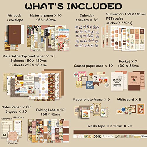 Kit de scrapbook de 348 peças, kit de suprimentos para scrapbook com papel de scrapbook estético, ad