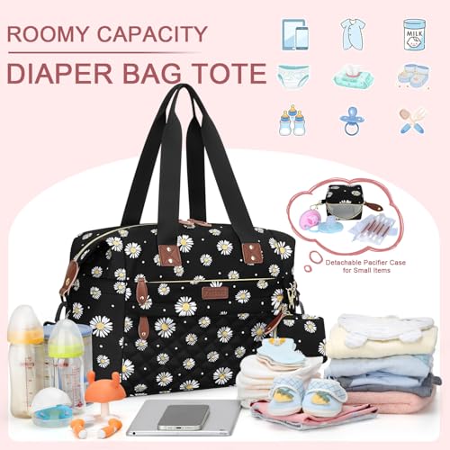 Image of Pritent Diaper Bag Tote - Diaper Baby Bags with Pacifier Case, Shoulder Straps, Stroller Clips, Waterproof Large Mommy Maternity Travel Baby Bag for Mom and Dad, Daisy, Medium