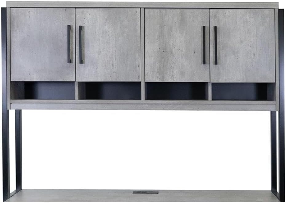 Pemberly Row Wood Laminate Hutch, Gray Finish, 72" W x 47" H x 12" D, Fully Assembled, 4 Doors, 2 Adjustable Shelves, Open Storage Areas, Contemporary Office or Home Executive Storage Solution