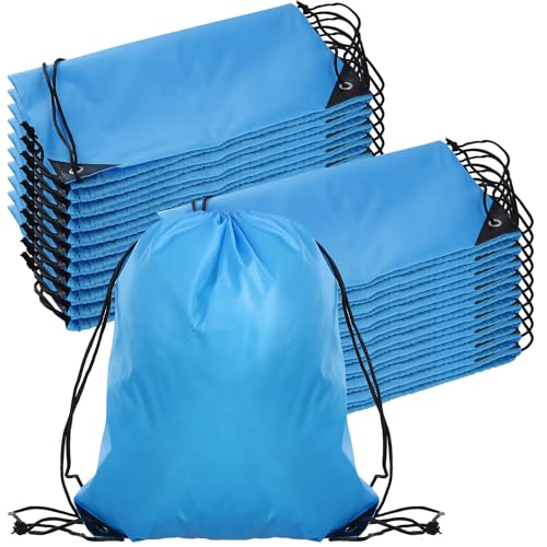 SINJEUN 20 Stück Kordelzugbeutel Blau, 34 x 43 cm Sporttasche mit Kordelzug, Blaue Säcke Turnbeutel Blau Rucksack für Lagerung, Sport, Reisen