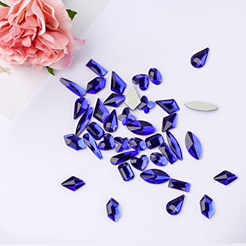 Canvalite 1820Pcs Blue Rhinestones Nail Gems, 12 Styles 3D Glass Crystals Nail Charms Shiny Multi Shape Flatback Nail Rhinestones For Nail Art With Rhinestones Picker And Tweezers For Diy Nail Art #TOP3