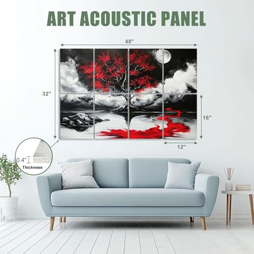 Paneles acústicos artísticos 8 piezas, 48"x32", absorción de sonido con diseño de montañas y río, autoadhesivos para estudio y oficina miniatura 2