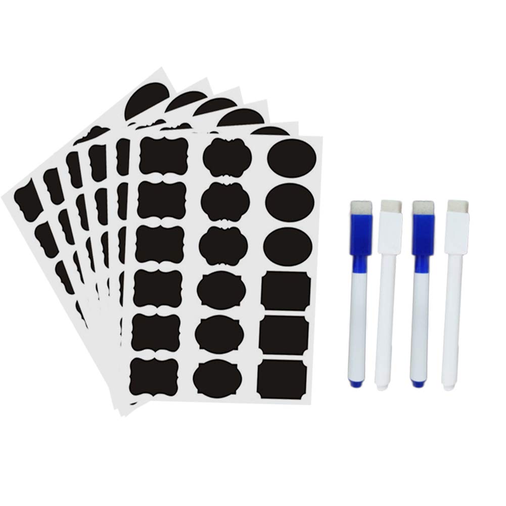 Chalkboard Labels Stickers for Mason Jars 144 pcs with 4 Chalk Maker Waterproof Black Chalk Board Small Adhesive Blackboard for Food Storage,Pantry,Craft Rooms,Closets,Organize Home,Kitchen,Office