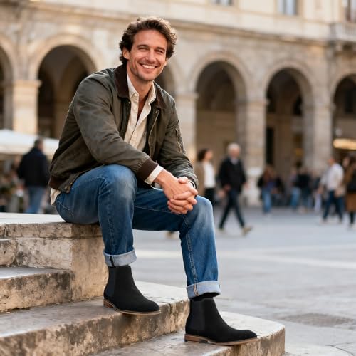 Image of Cestfini Chelsea Boots Men Classic Elastic Dress Boots Casual Men's Chelsea Ankle Boots