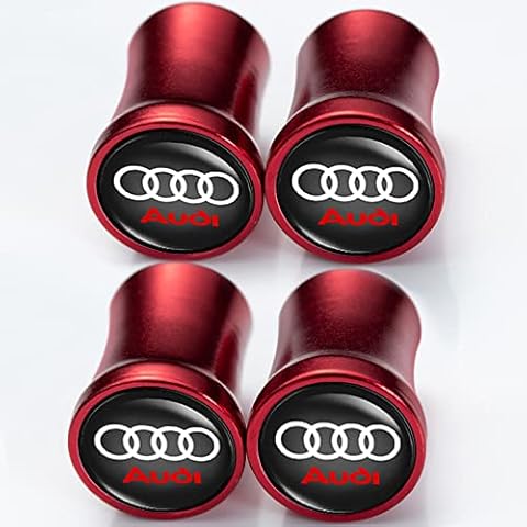 Tyre Valve Caps Suitable for Audi A1 A3 RS3 A4 A5 A6 A7 RS7 A8 Q3 Q5 Q7 R8 Class RS Series Valve Stem Cover Dust Caps for Car Tyres, Corrosion Resistant Leak-Proof,Car Accessories, Red (4 Pcs) Cover