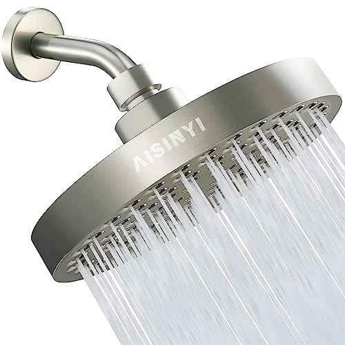 AISINYI High Pressure Rainfall Shower Head, 6 Inches Luxury Showerhead with Perfect Adjustable Replacement, Removable Restrictor, Easy Installation for Your Bathroom Shower Heads (Brushed Nickel)