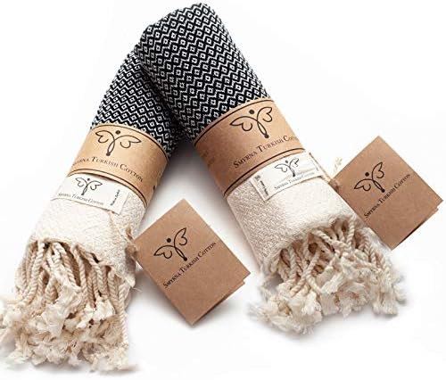 SMYRNA TURKISH COTTON Original Series Hand Towels - Set of 2 |16 x 40 in| 100% Turkish Cotton |Large, Soft Hand and Head Towels for Bathroom, Kitchen|No Shrink| Premium Luxury Set - Black