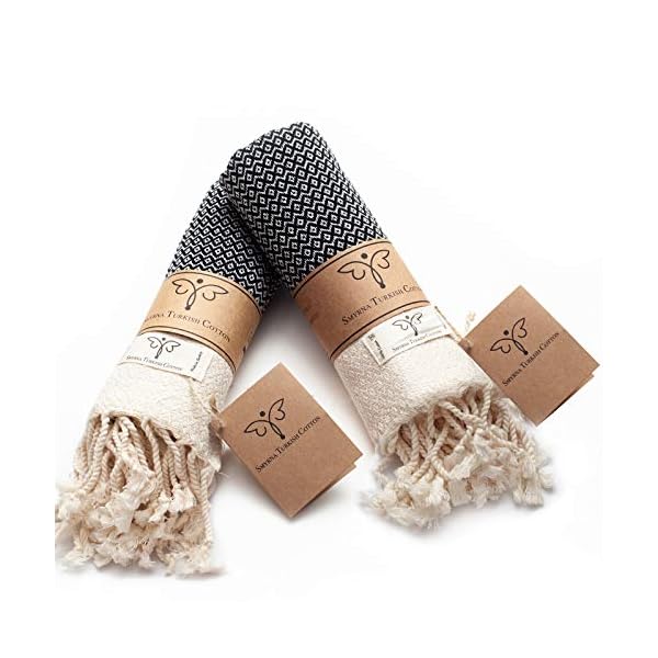 SMYRNA TURKISH COTTON Original Series Hand Towels - Set of 2 |16 x 40 in| 100% Turkish Cotton |Large, Soft Hand and Head Towels for Bathroom, Kitchen|No Shrink| Premium Luxury Set - Black