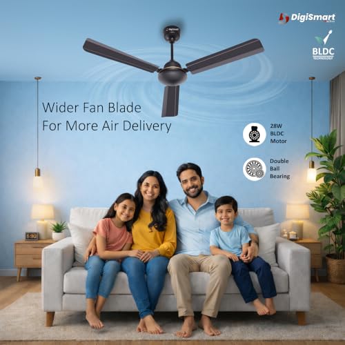 Image of DIGISMART Storm 1200mm BLDC Ceiling Fan with Remote | 28W Motor | 65% Power Saving | Low Noise | Reverse Mode | Smart Memory | 3 Blade High Speed Fan | 5 Year Warranty | Smoke Brown | Pack of 2